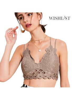 WISHLIST CRUSH ON YOU LACE BRALETTE CHAMPAGNE Size L NWT